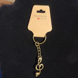Brass Alloy Treble Clef Music Note With Skull Keychain 3.25" long, 1.5" pendant